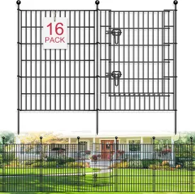 16 Panels Decorative Garden Fence, 32in(H) X 34.7ft(L) No Dig Animal Barrier Fencing, Rustproof Metal Garden Fence Panels with Gate, Dog Fence Outdoor for Yard
