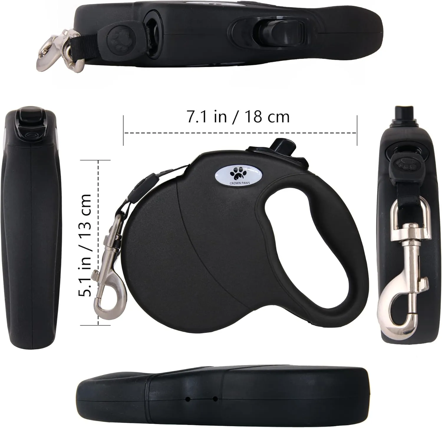 16ft Retractable Dog Leash for Large Breed Dogs up to 110 lbs with a Detachable Chew Proof Extender Wire Ropes (Black L)