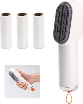 2 in 1 Multifunctional Lint Roller with 120 Sheets Refillable & Rubber Brush, Travel Size Portable Pet Hair Removal Tool, Reusable Small Lint Remover for Clothes Household Furniture (Set 1)