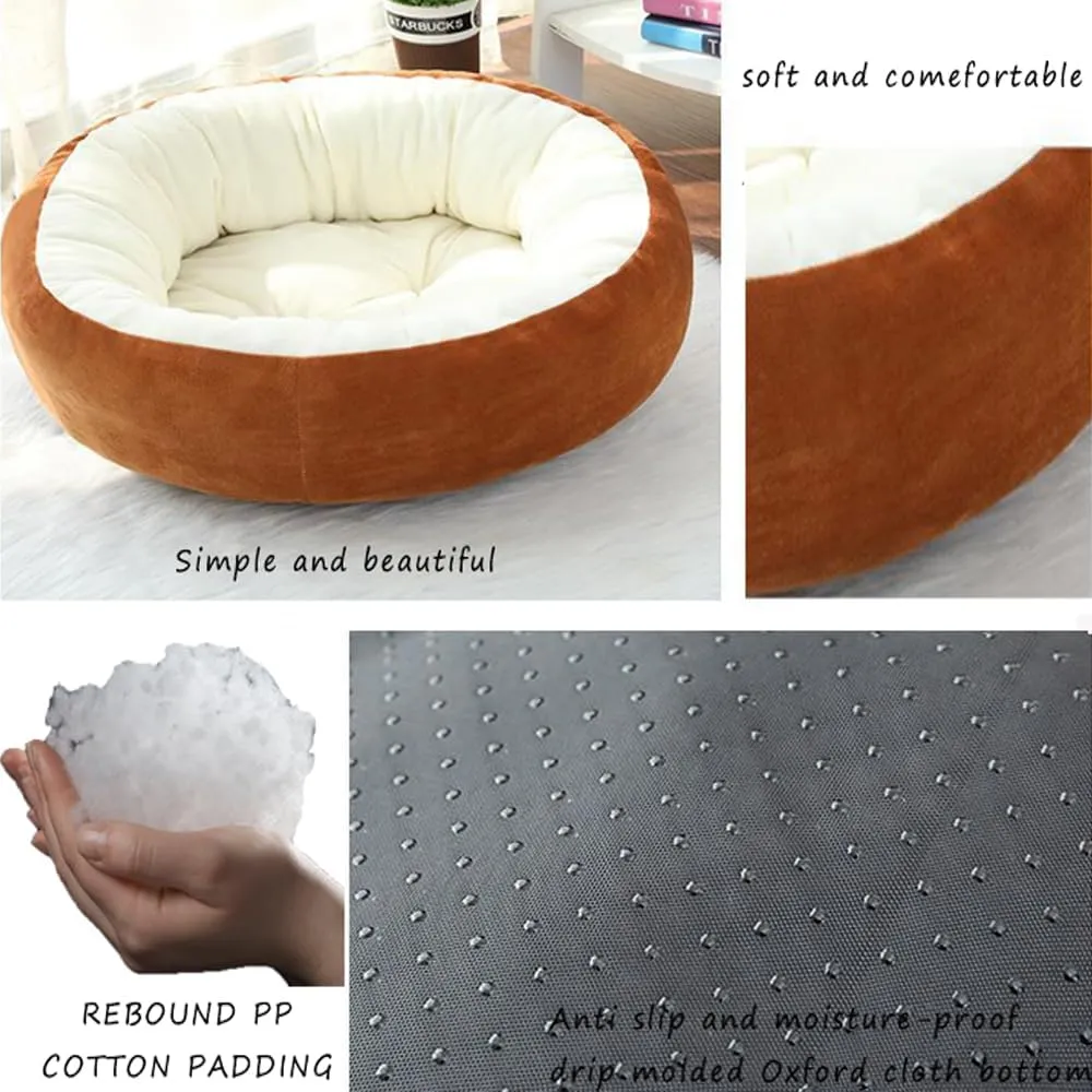 20in/25in Cat Beds for Indoor Cats - Machine Washable, Waterproof Donut Cuddler Cushion Self Warming Calming Cat Bed (Light Brown)