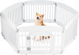24" Exercise 6-Panel Pet Playpen with Door, Dog Playpen for Puppy Small Dogs Keep Pets Secure Easy Assemble Easy Storing Customizable Non-Skid Rubber Feet (White, 1, 6-Panel)
