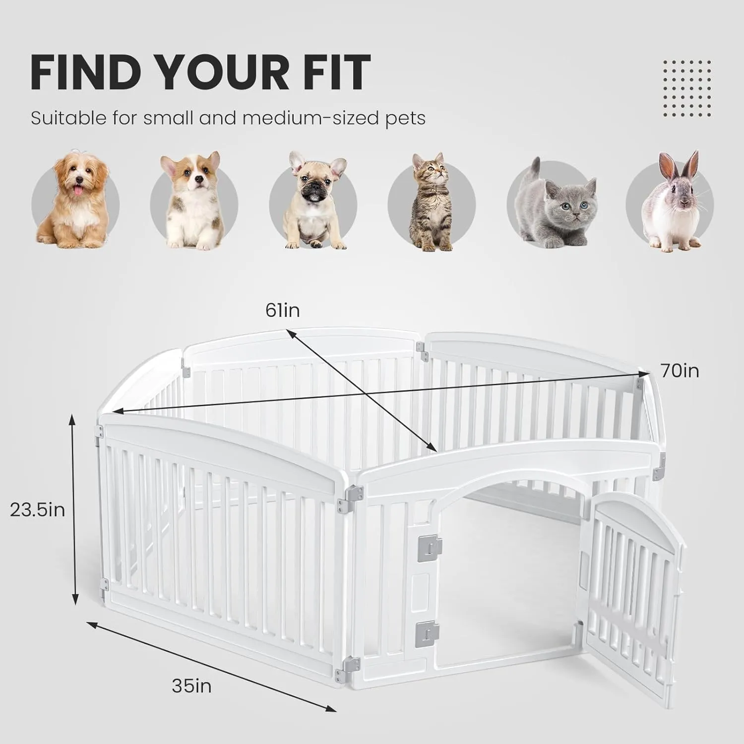 24" Exercise 6-Panel Pet Playpen with Door, Dog Playpen for Puppy Small Dogs Keep Pets Secure Easy Assemble Easy Storing Customizable Non-Skid Rubber Feet (White, 1, 6-Panel)