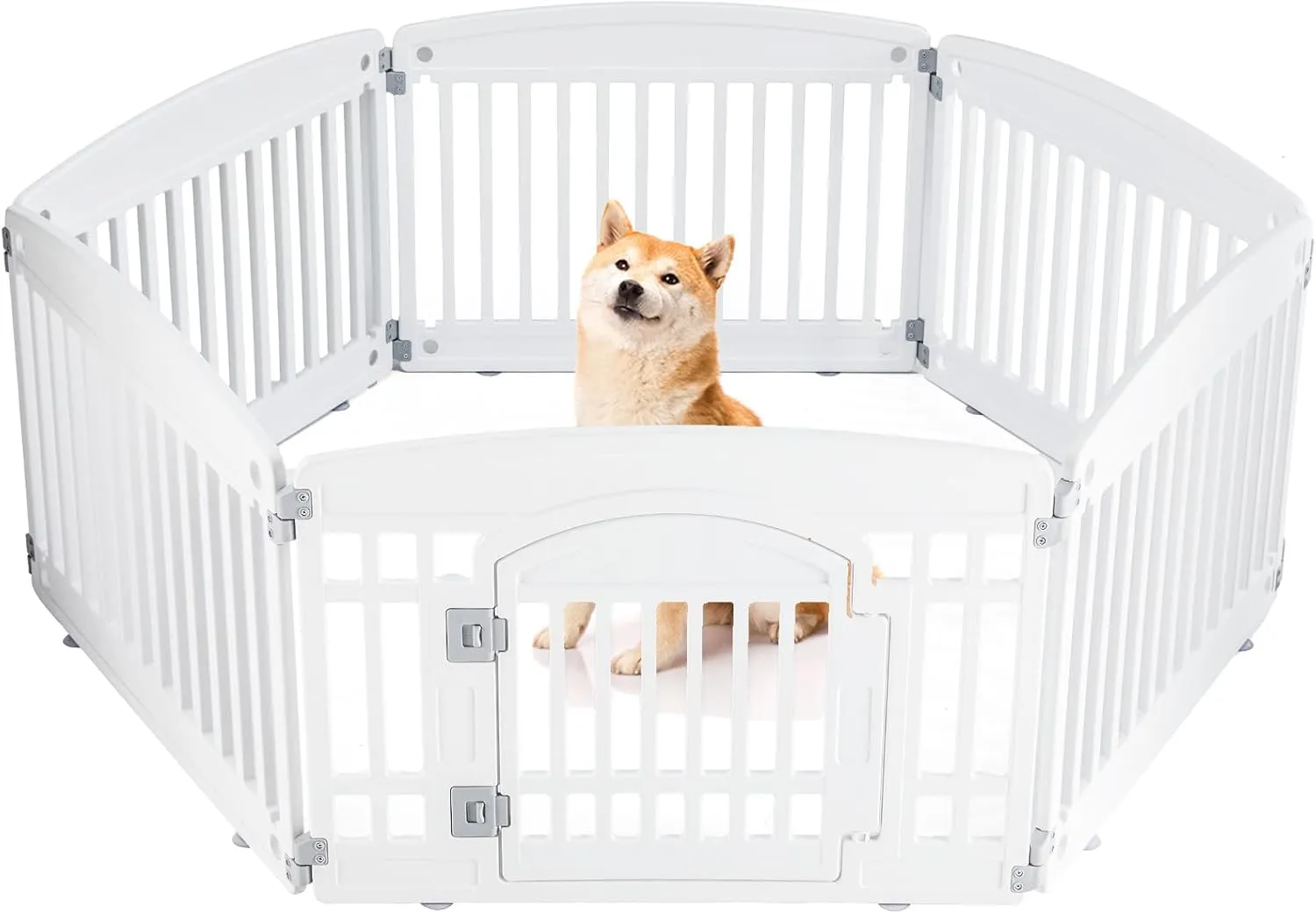 24" Exercise 6-Panel Pet Playpen with Door, Dog Playpen for Puppy Small Dogs Keep Pets Secure Easy Assemble Easy Storing Customizable Non-Skid Rubber Feet (White, 1, 6-Panel)