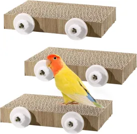 3 Pack Parrot Perch Bird Chew Toys, Medium Cardboard Parakeet Cage Stand Playground, Conure Platform Cockatiel Shredding Grinding Cage Accessories for Budgie Cockatoo, 7.3 x 4.7 x 1.2in