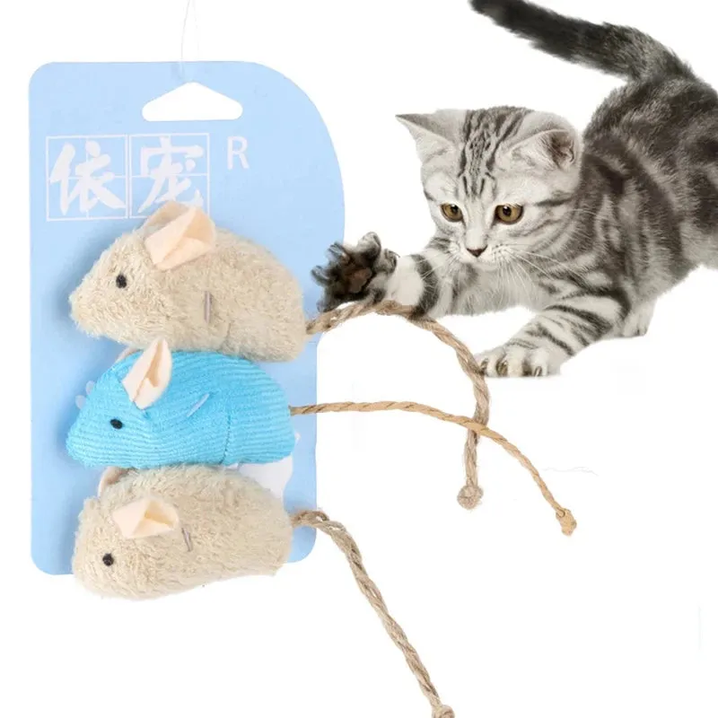 3-Piece Interactive Cat Plush Mice Toys