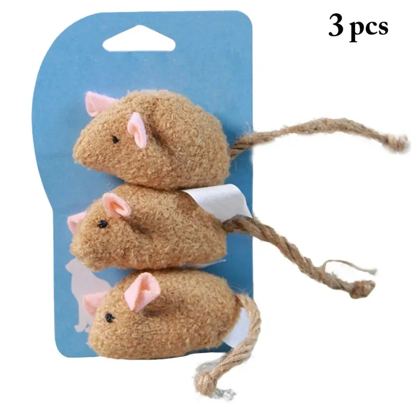 3-Piece Interactive Cat Plush Mice Toys