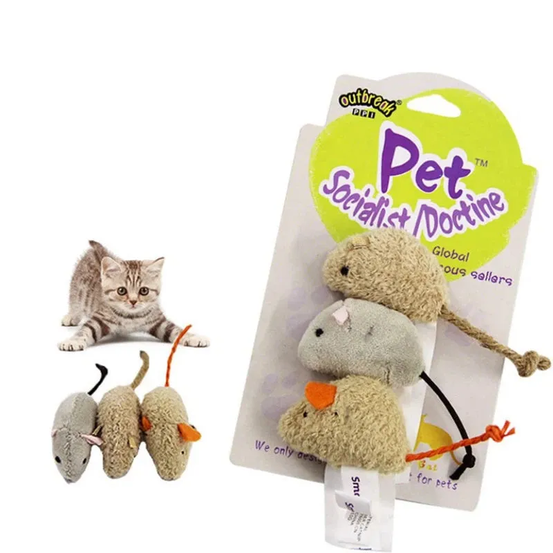 3-Piece Interactive Cat Plush Mice Toys