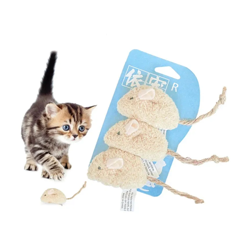 3-Piece Interactive Cat Plush Mice Toys