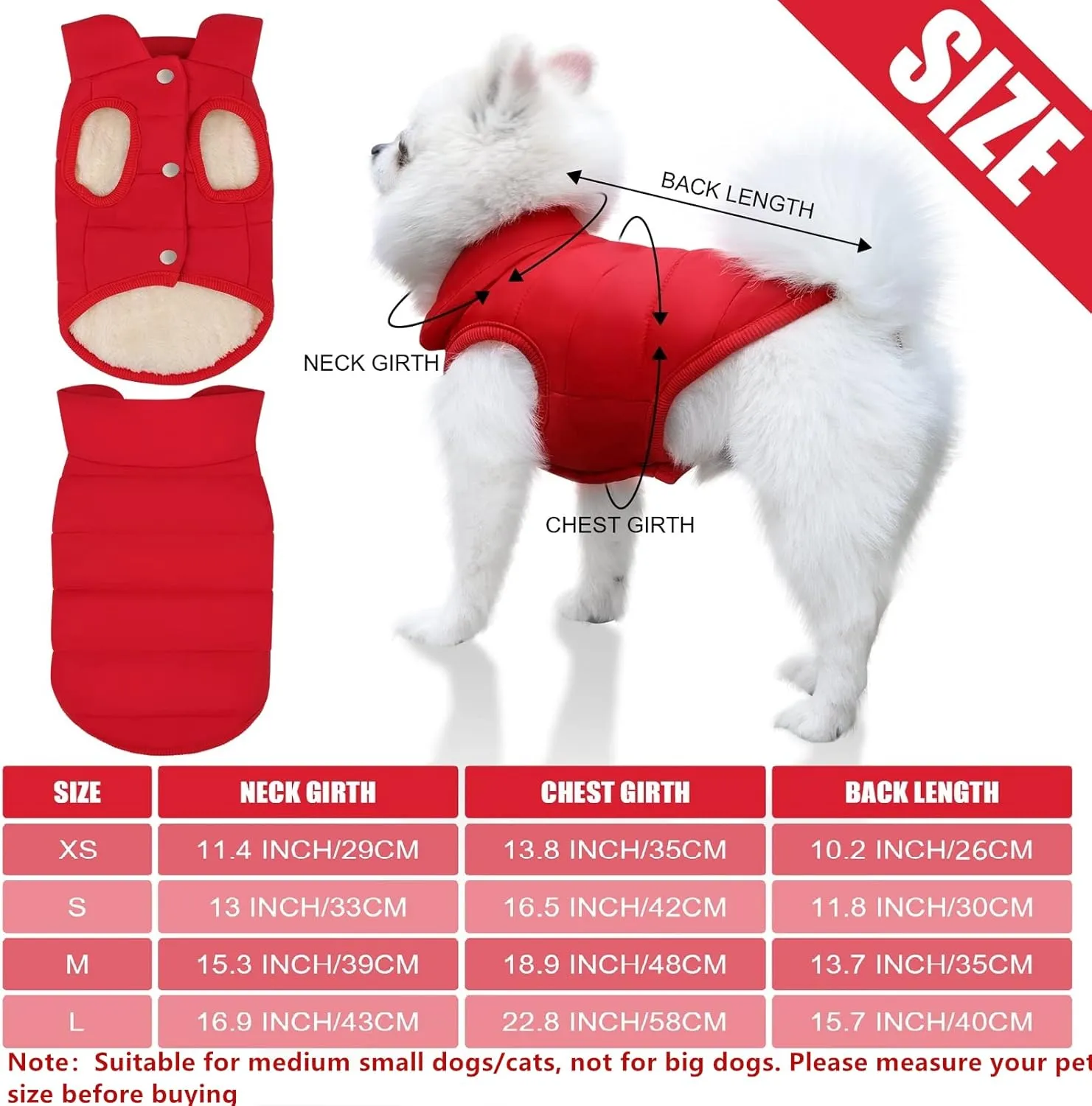 3-Piece Waterproof Pet Jacket - Windproof Small Dog Vest & Cat Sweater - 2 Layers Fleece Lined Warm Winter Coat (Medium)