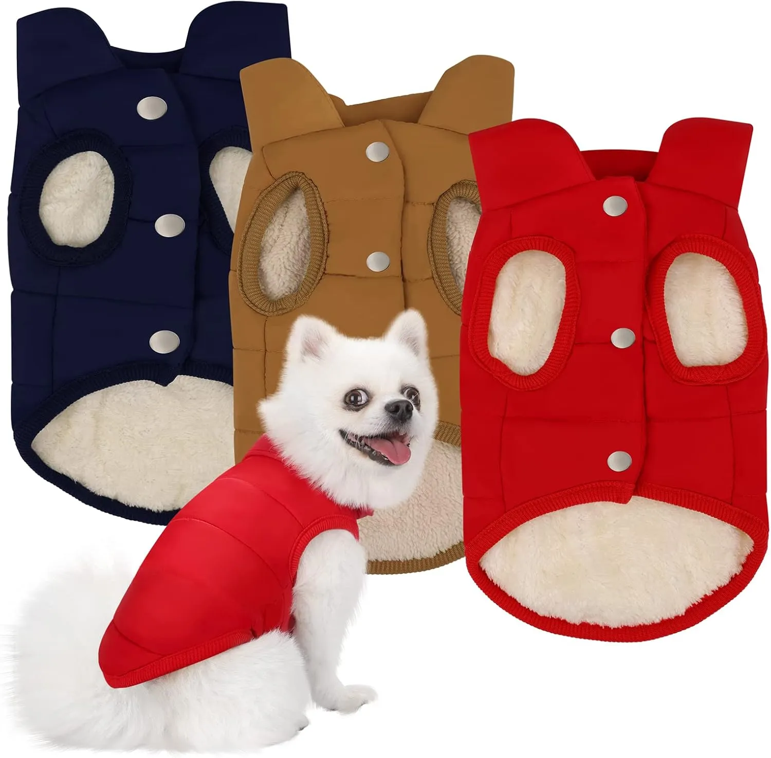 3-Piece Waterproof Pet Jacket - Windproof Small Dog Vest & Cat Sweater - 2 Layers Fleece Lined Warm Winter Coat (Medium)