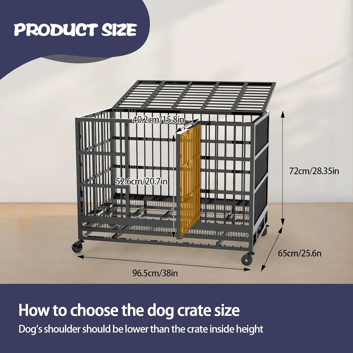 48 inch Heavy Duty Indestructible Dog Crate, Escape Proof Dog Cage Kennel with Lockable Wheels, High Anxiety Double Door, Extra Large Indoor Crate for Large Dog (38 Inch)