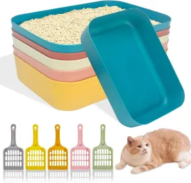5 Pcs Small Litter Box Set,13.6 x 9.3 x 3 Inch Open Plastic Kitten Litter Pan with 5 Litter Scoopers, Low Entry Portable Cat Litter Box Travel Toilet Tray for Small Pet Kitty Bunny Guinea Pig