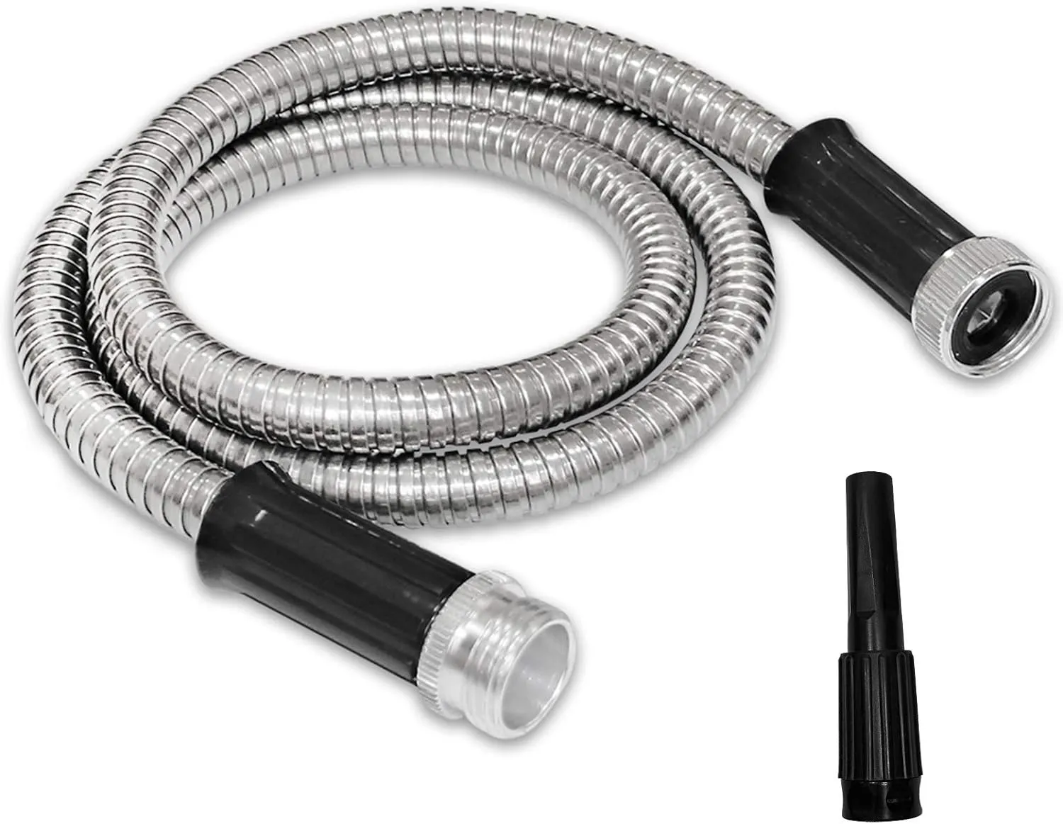 5FT Heavy Duty Metal Garden Hose Stainless Steel Water Hose with Adjustable Nozzle Metal Hose Kink and Easy to Store Outdoor Hose