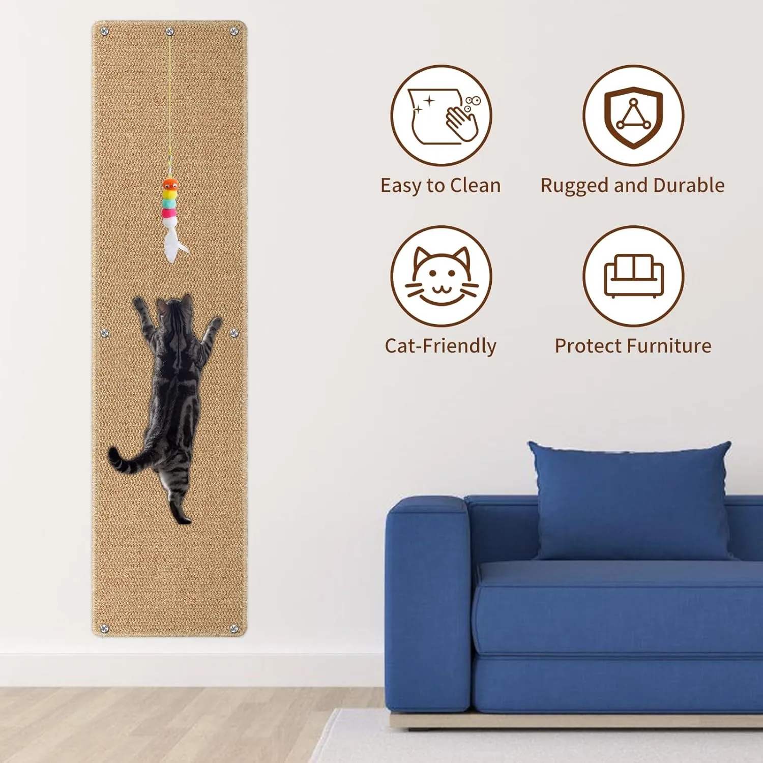 71" X 15.8" Thickened Cat Wall Climbing Carpet, Extra Large Cat Wall Scratcher Mat Tall Wall Mounted Climbing Cat Scratcher with 16 pcs Fixed Nails for Indoor Furniture Couch Sofa Protection (Camel)