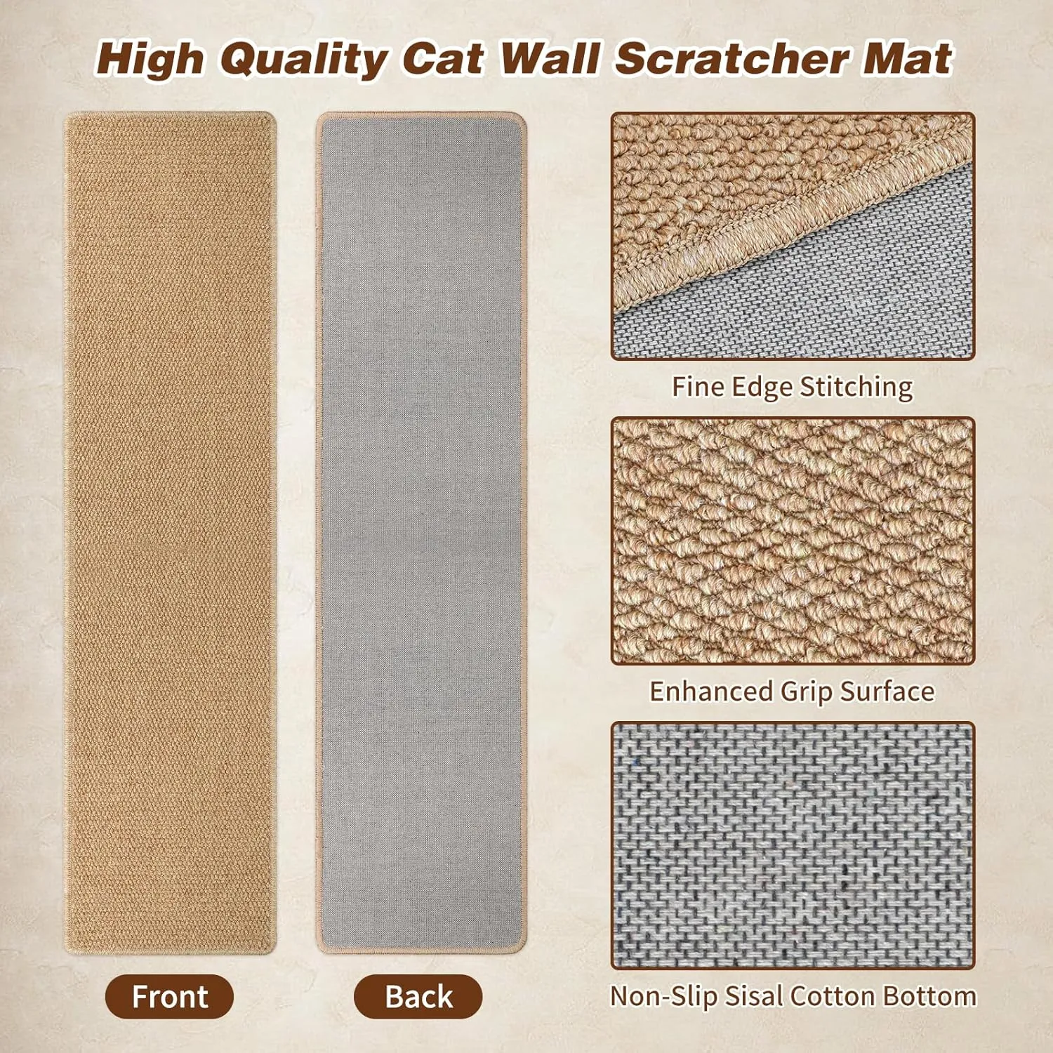 71" X 15.8" Thickened Cat Wall Climbing Carpet, Extra Large Cat Wall Scratcher Mat Tall Wall Mounted Climbing Cat Scratcher with 16 pcs Fixed Nails for Indoor Furniture Couch Sofa Protection (Camel)
