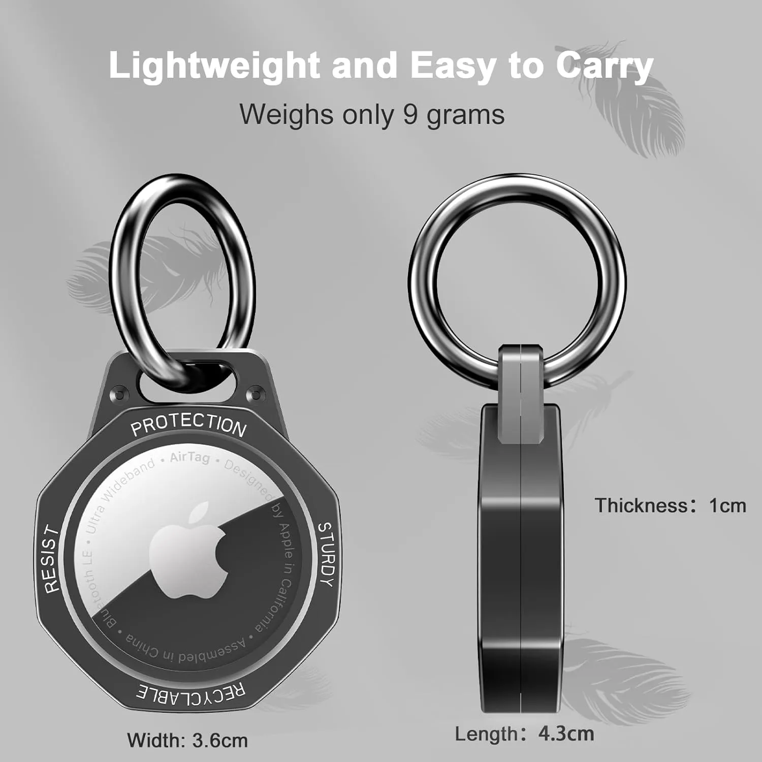 AirTag Holder Case- Aluminum Alloy Keychain for Apple AirTag Tracker (Gunmetal Grey)