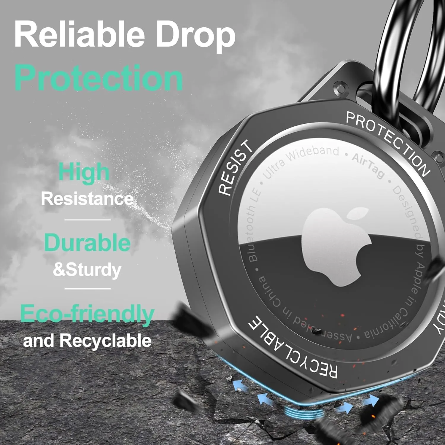 AirTag Holder Case- Aluminum Alloy Keychain for Apple AirTag Tracker (Gunmetal Grey)