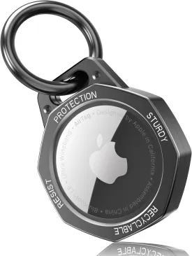 AirTag Holder Case- Aluminum Alloy Keychain for Apple AirTag Tracker (Gunmetal Grey)