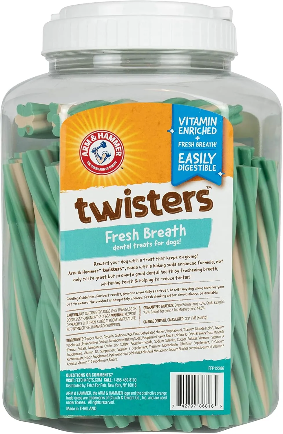 Arm & Hammer for Pets Twisters Fresh Breath Dental Treats for Dogs, Value Pack, 57 Pieces | Dental Dog Chews Fight Bad Doggie Breath, Plaque & Tartar Without Brushing