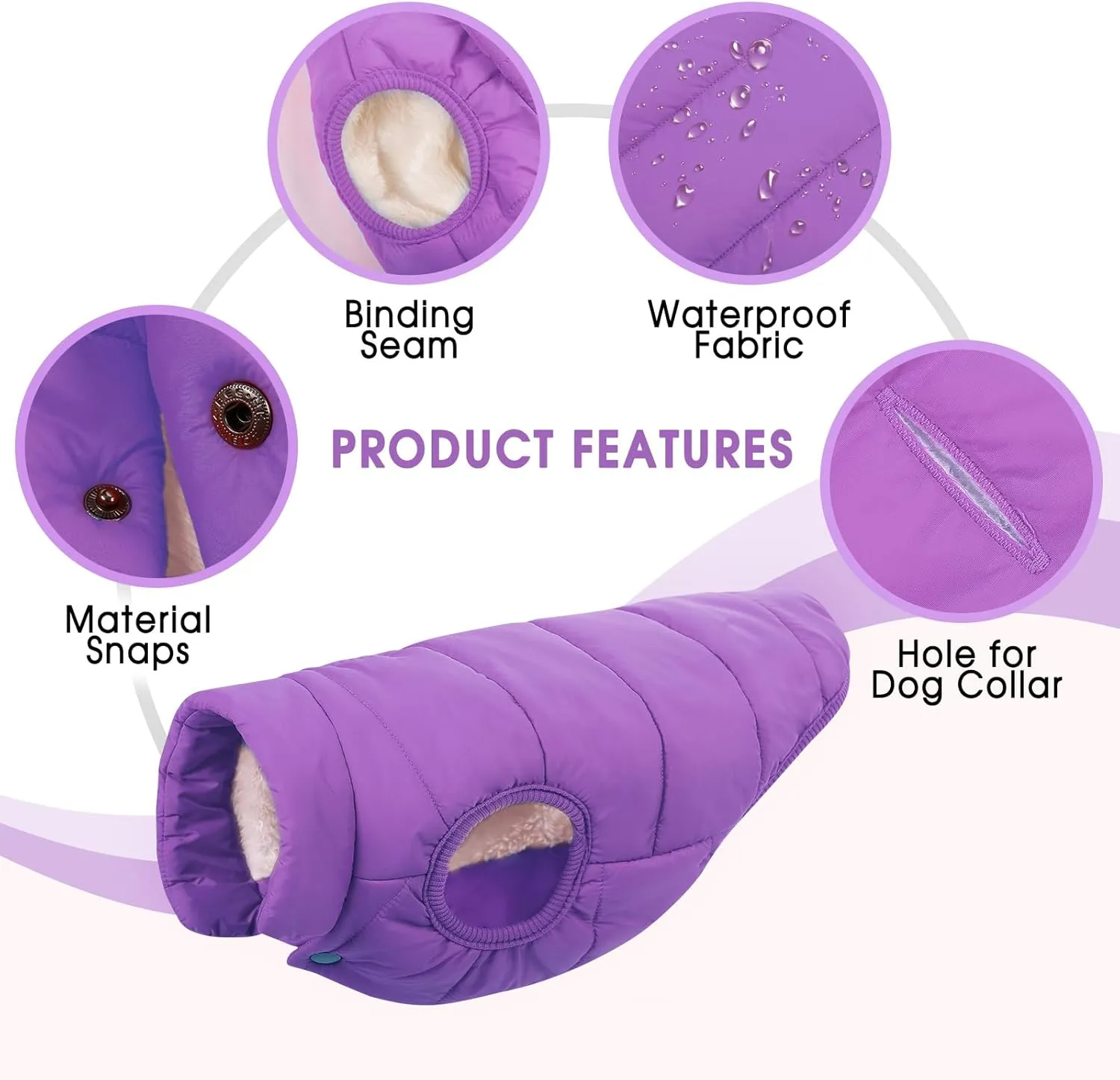 ASENKU Windproof Winter Coat - Waterproof Jacket, Warm Vest for Cold Weather - Pet Apparel With 2 Layers Fleece Lined for Small Medium Large Dogs (Purple, XS)