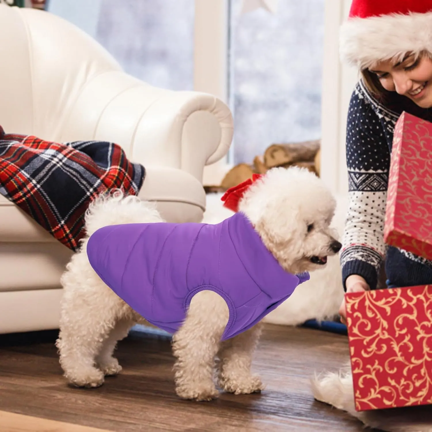 ASENKU Windproof Winter Coat - Waterproof Jacket, Warm Vest for Cold Weather - Pet Apparel With 2 Layers Fleece Lined for Small Medium Large Dogs (Purple, XS)