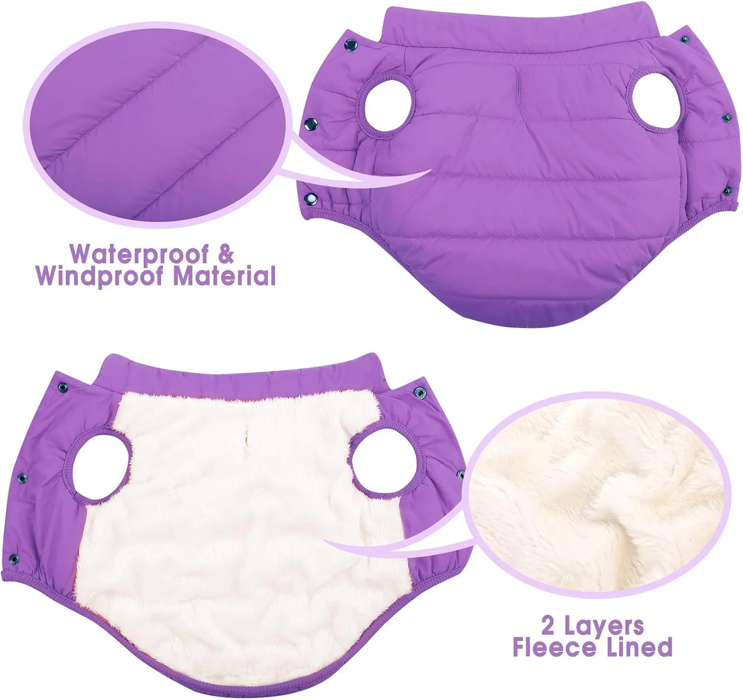 ASENKU Windproof Winter Coat - Waterproof Jacket, Warm Vest for Cold Weather - Pet Apparel With 2 Layers Fleece Lined for Small Medium Large Dogs (Purple, XS)