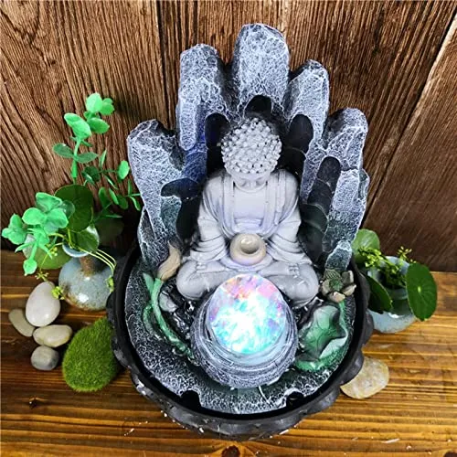 ATORSE® Indoor Buddha Water Fountain Waterfall Zen Desk Relaxing for Home Decor