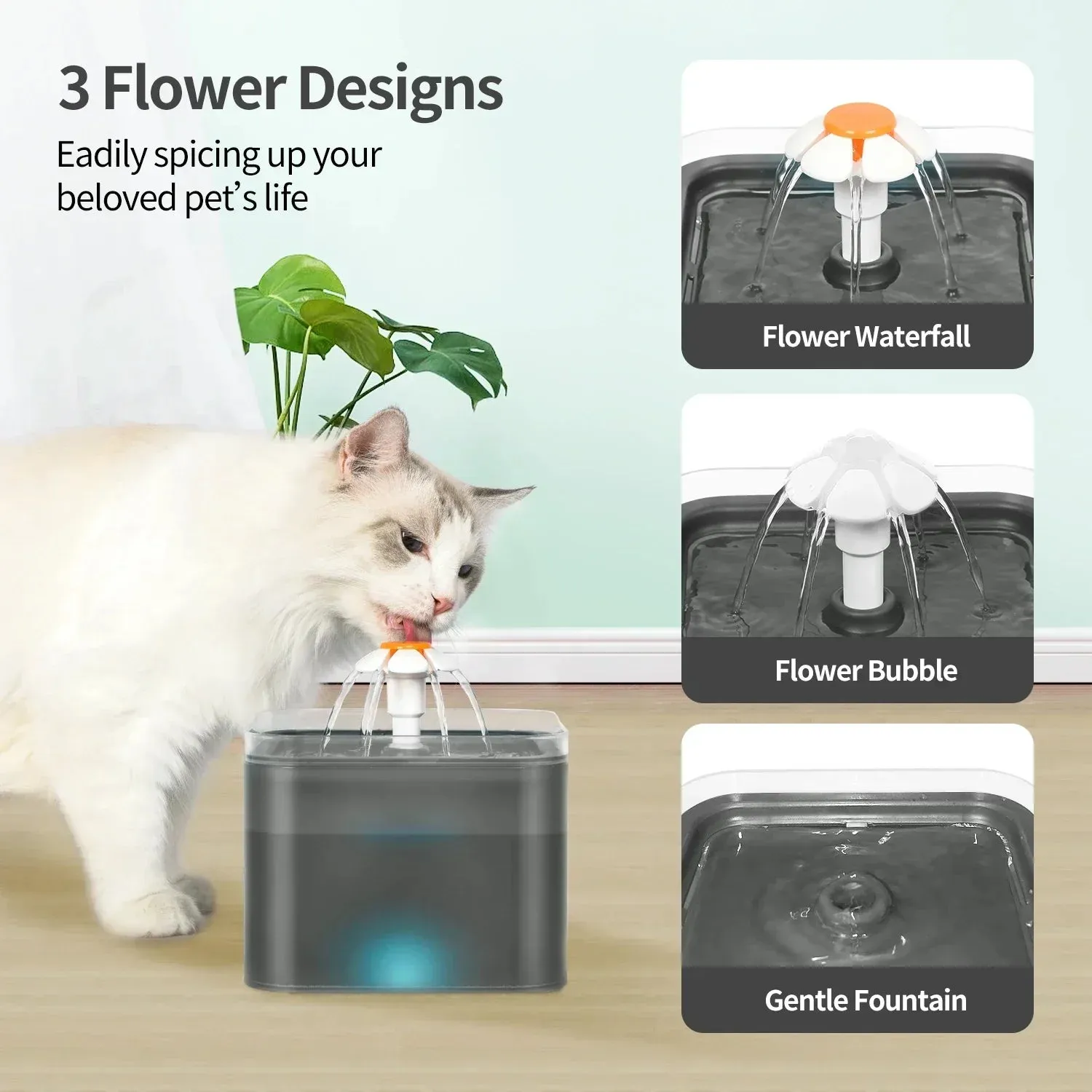 Automatic Cat Water Fountain with LED Light and 2L Capacity