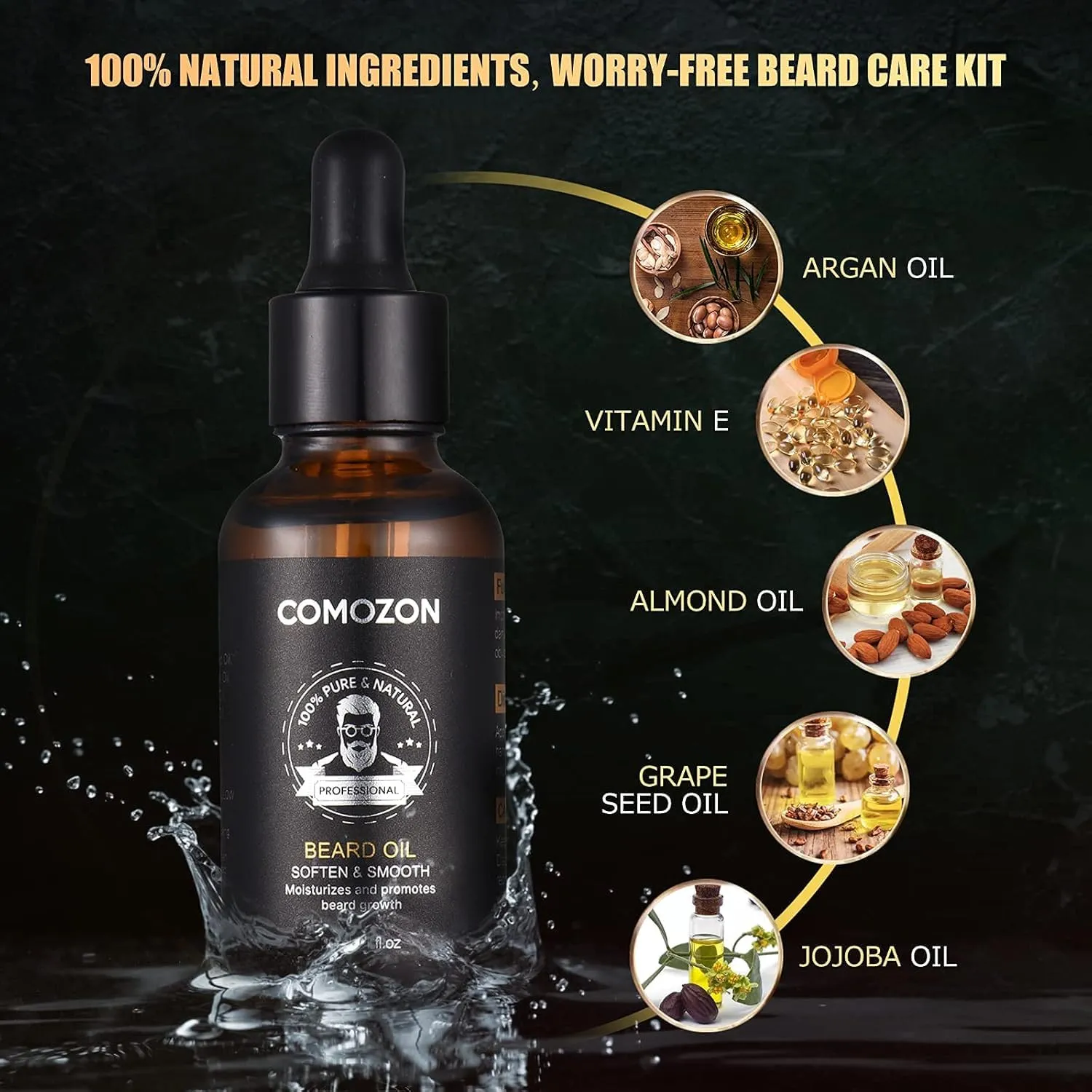 Beard Roller, Beard Care Set with Beard Roller Beard Growth Agent Men Comozon Beard Roller Beard Growth Kit with Beard Shampoo Beard Oil Beard Balm Razor Beard Brush Beard Comb Beard Scissors 12-in-1
