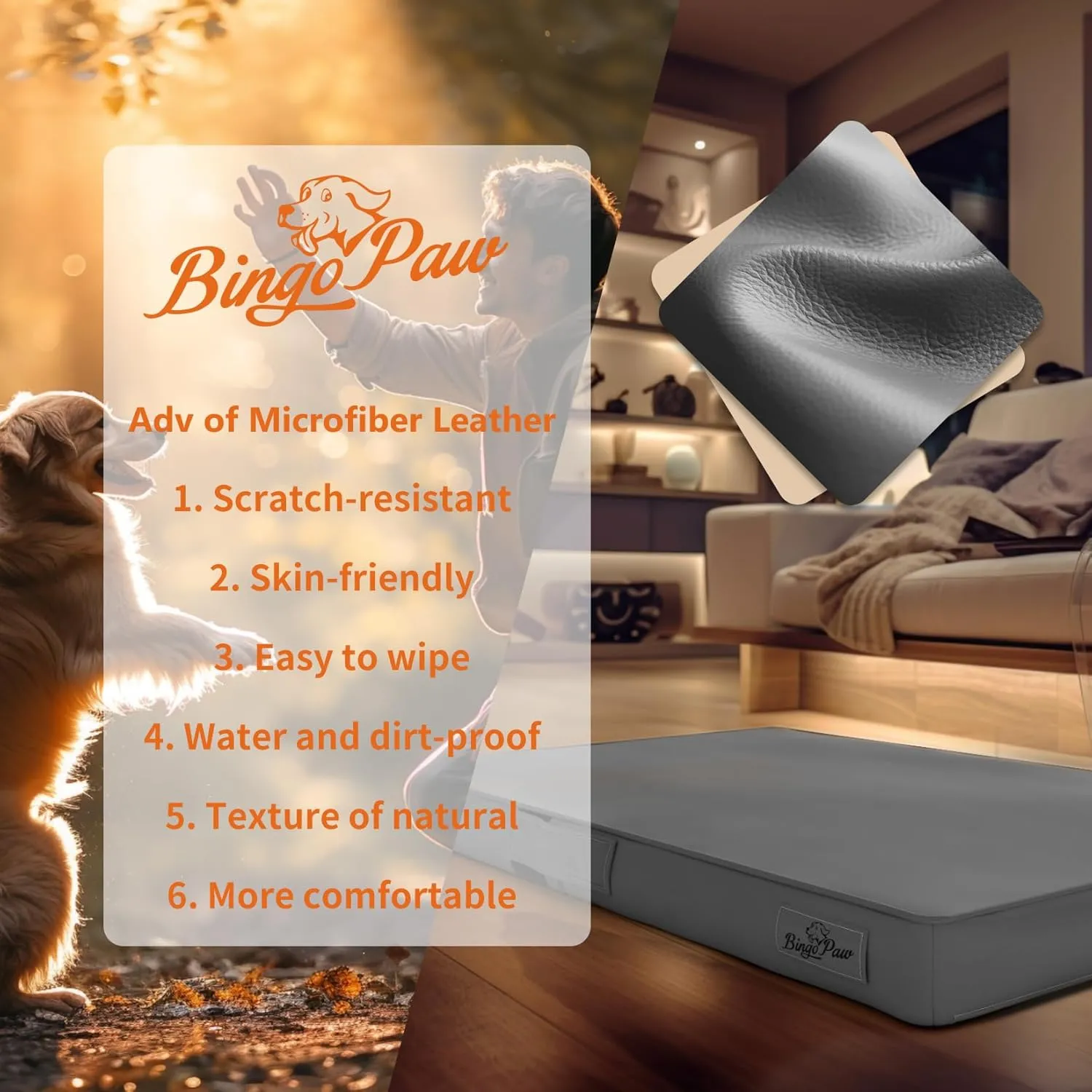BingoPaw Extra Large Dog Bed Orthopedic: Indoor High End Pet Mat Made by 4 Layers Breathable 3D Mesh Mattress - Outdoor Absolutely Waterproof Dog Cuddle Pad with Leather Cover for Camping RV Traveling