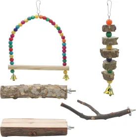 Bird Perch Stand for Cage, Parrot Perch Natural Wood Stand Toys, Bird Accessories for Parakeet, Cockatiel, Macaws, Conures (5 PCS)