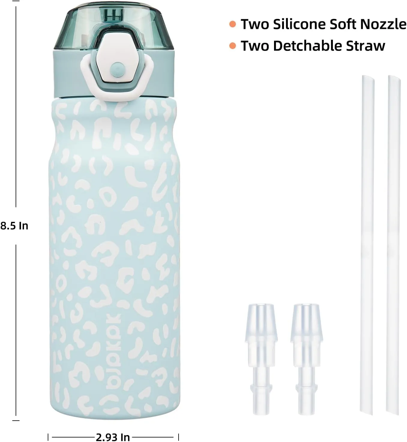 BJPKPK Insulated Water Bottle 18oz Stainless Steel Water Bottles With Straw And Carry Handle Double Wall Metal Thermos,Light Blue Leopard