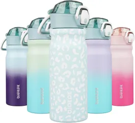 BJPKPK Insulated Water Bottle 18oz Stainless Steel Water Bottles With Straw And Carry Handle Double Wall Metal Thermos,Light Blue Leopard