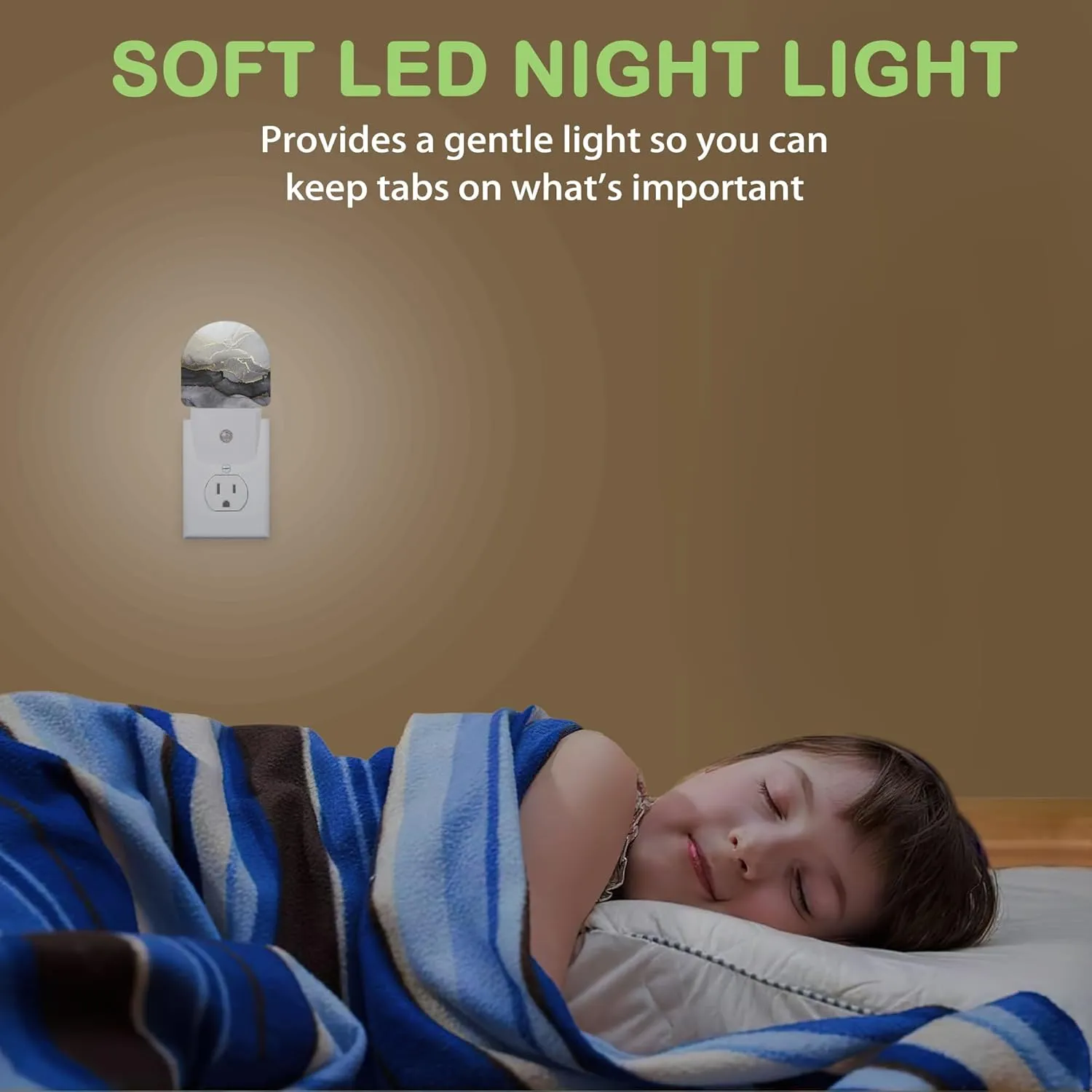 Black White Gold Marble Night Light,Plug into Wall Nightlights with Dusk to Dawn Light Sensors for Bedroom, Bathroom, Hallway, Kitchen, Night Lights for Boys Girls Women Men