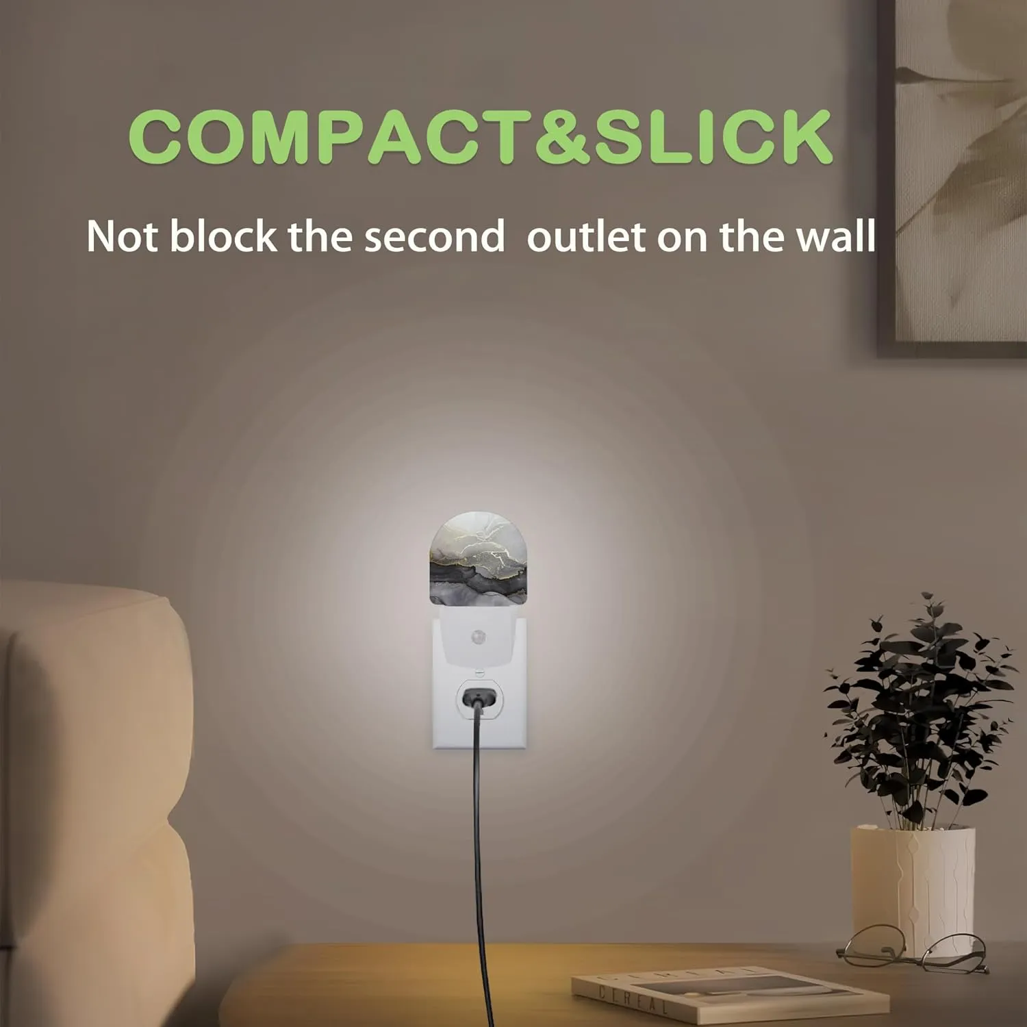 Black White Gold Marble Night Light,Plug into Wall Nightlights with Dusk to Dawn Light Sensors for Bedroom, Bathroom, Hallway, Kitchen, Night Lights for Boys Girls Women Men