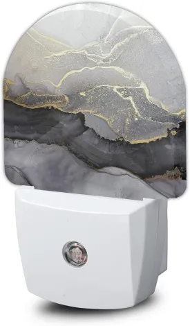 Black White Gold Marble Night Light,Plug into Wall Nightlights with Dusk to Dawn Light Sensors for Bedroom, Bathroom, Hallway, Kitchen, Night Lights for Boys Girls Women Men