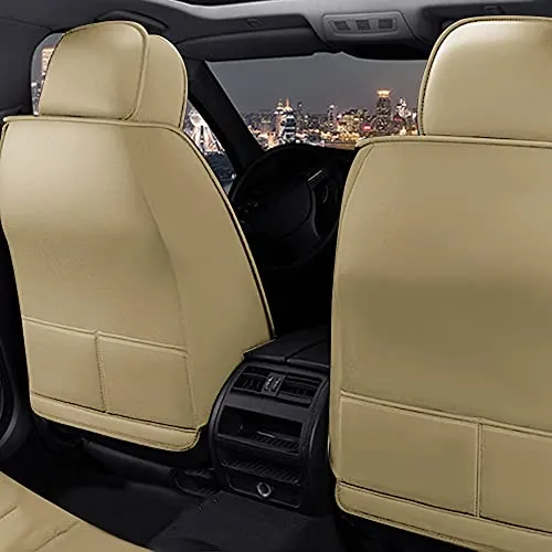 Car Seat Cover Fit for Audi Q2 Q3 Q5 Q7 TT R8 RS e-tron Faux Leather Front Rear 5-seat Covers Non-Slip Waterproof Deluxe Edition (Beige)