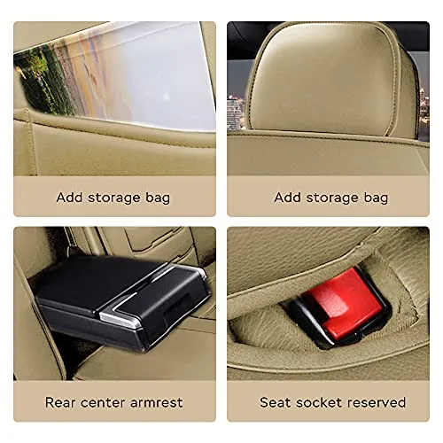 Car Seat Cover Fit for Audi Q2 Q3 Q5 Q7 TT R8 RS e-tron Faux Leather Front Rear 5-seat Covers Non-Slip Waterproof Deluxe Edition (Beige)