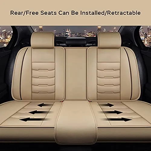 Car Seat Cover Fit for Audi Q2 Q3 Q5 Q7 TT R8 RS e-tron Faux Leather Front Rear 5-seat Covers Non-Slip Waterproof Deluxe Edition (Beige)