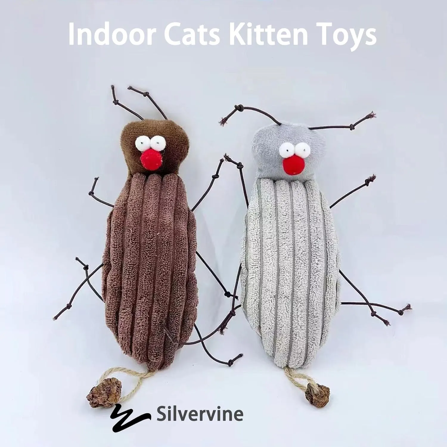 Cockroach Chew Play Toy, Organic Silvervine Catnip, 7-Inch Kicker for Indoor Cats, Teething Kitten Toy, Fun Interactive Toy for Cats, Engaging Play for Kittens and Adults (Coffee)