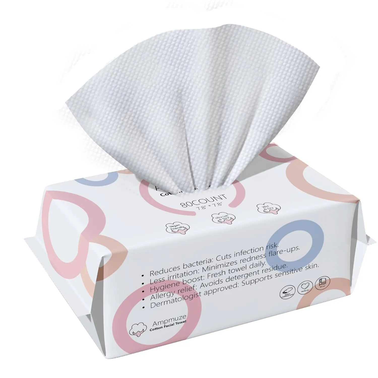 Disposable Face TowelFacial Wipes for Senstive Skin, Makeup Removal, Skincare, Chemical Free Dry Wipes, Ultra Soft & Thick, Disposable Biodegradable, Ultimate Refreshing Solution, 80 Count 7.8"x 7.8"