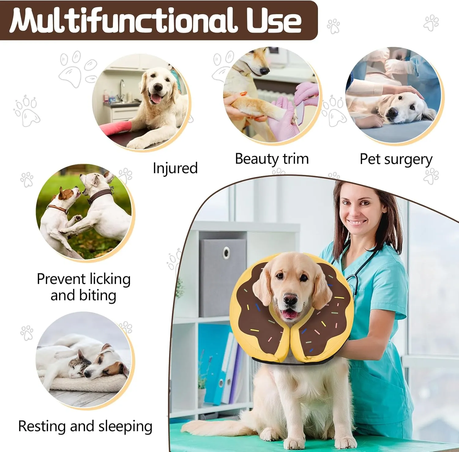 Dog Cone Collar for Small Medium Large Dogs for After Surgery, Pet Inflatable Neck Donut Collar Soft Protective Recovery Cone for Dogs and Cats - Alternative E Collar Does not Block Vision - Brown,S