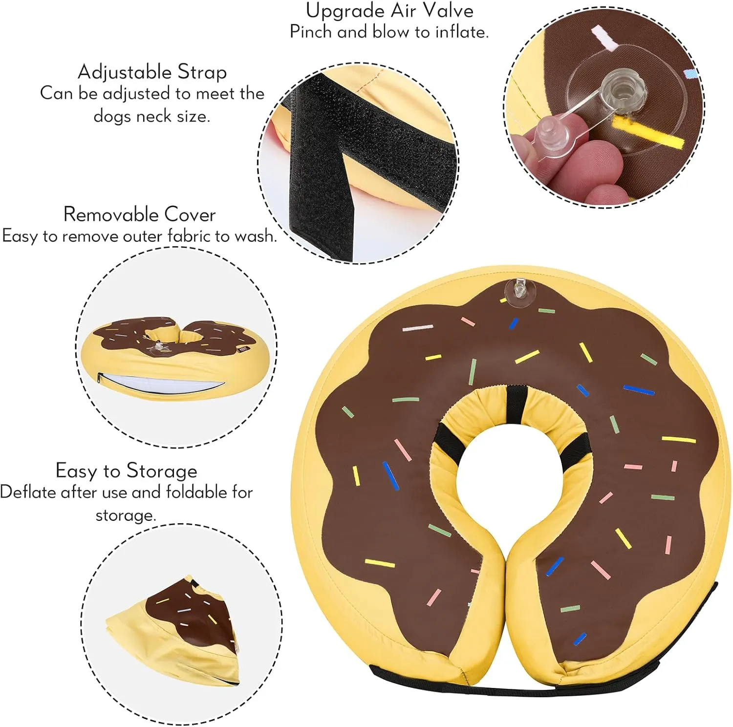 Dog Cone Collar for Small Medium Large Dogs for After Surgery, Pet Inflatable Neck Donut Collar Soft Protective Recovery Cone for Dogs and Cats - Alternative E Collar Does not Block Vision - Brown,S
