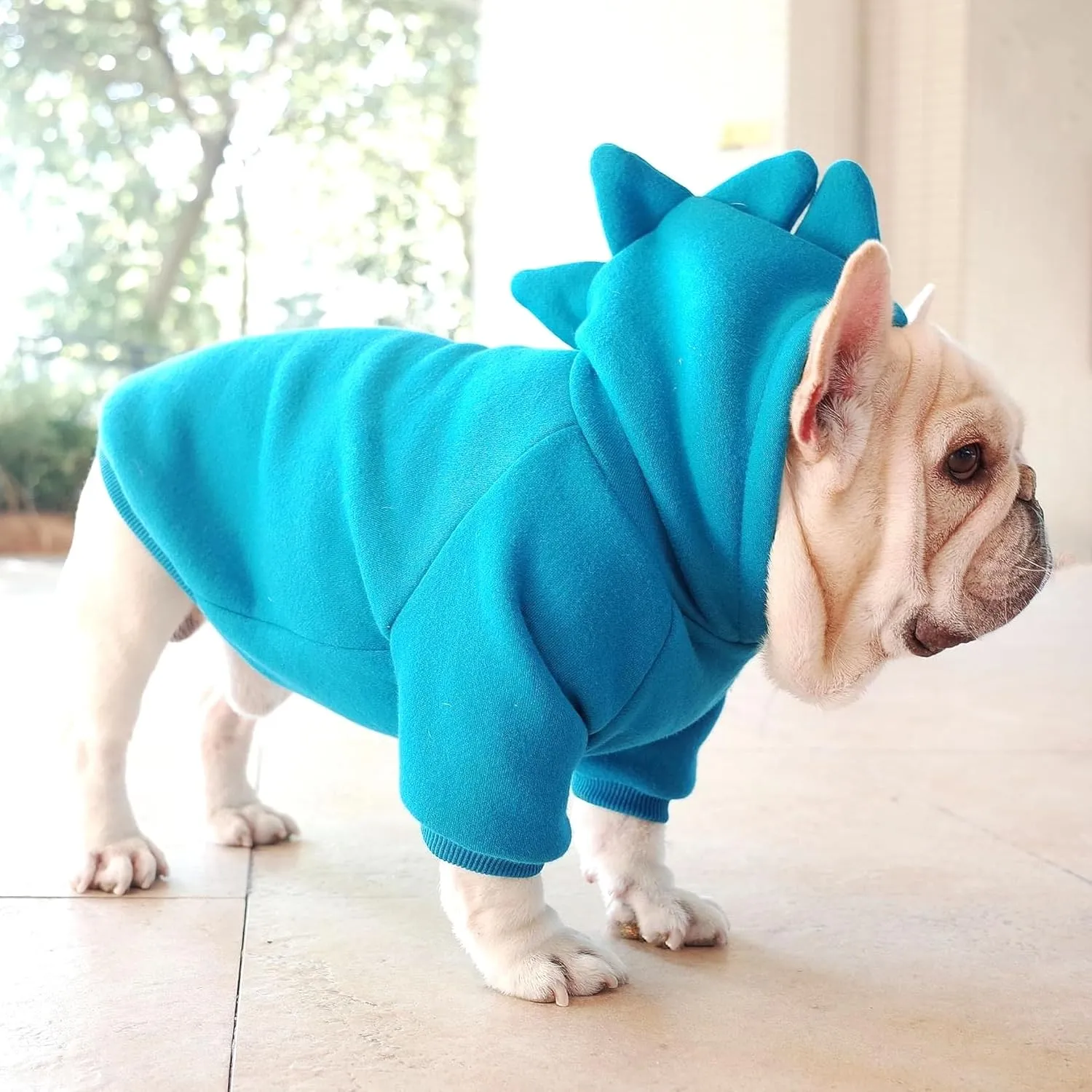 Dog Halloween Costume Hoodie, French Bulldog Sweater French Bulldog Clothes, Frenchie Clothes Sweatshirt Halloween Dinosaur Costume Winter Coat,Blue,XL