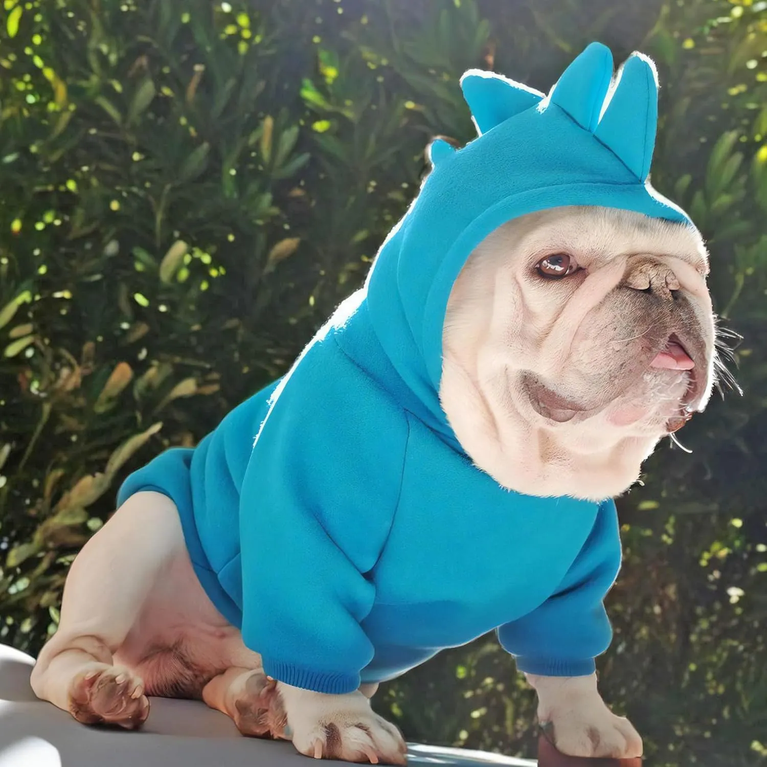Dog Halloween Costume Hoodie, French Bulldog Sweater French Bulldog Clothes, Frenchie Clothes Sweatshirt Halloween Dinosaur Costume Winter Coat,Blue,XL