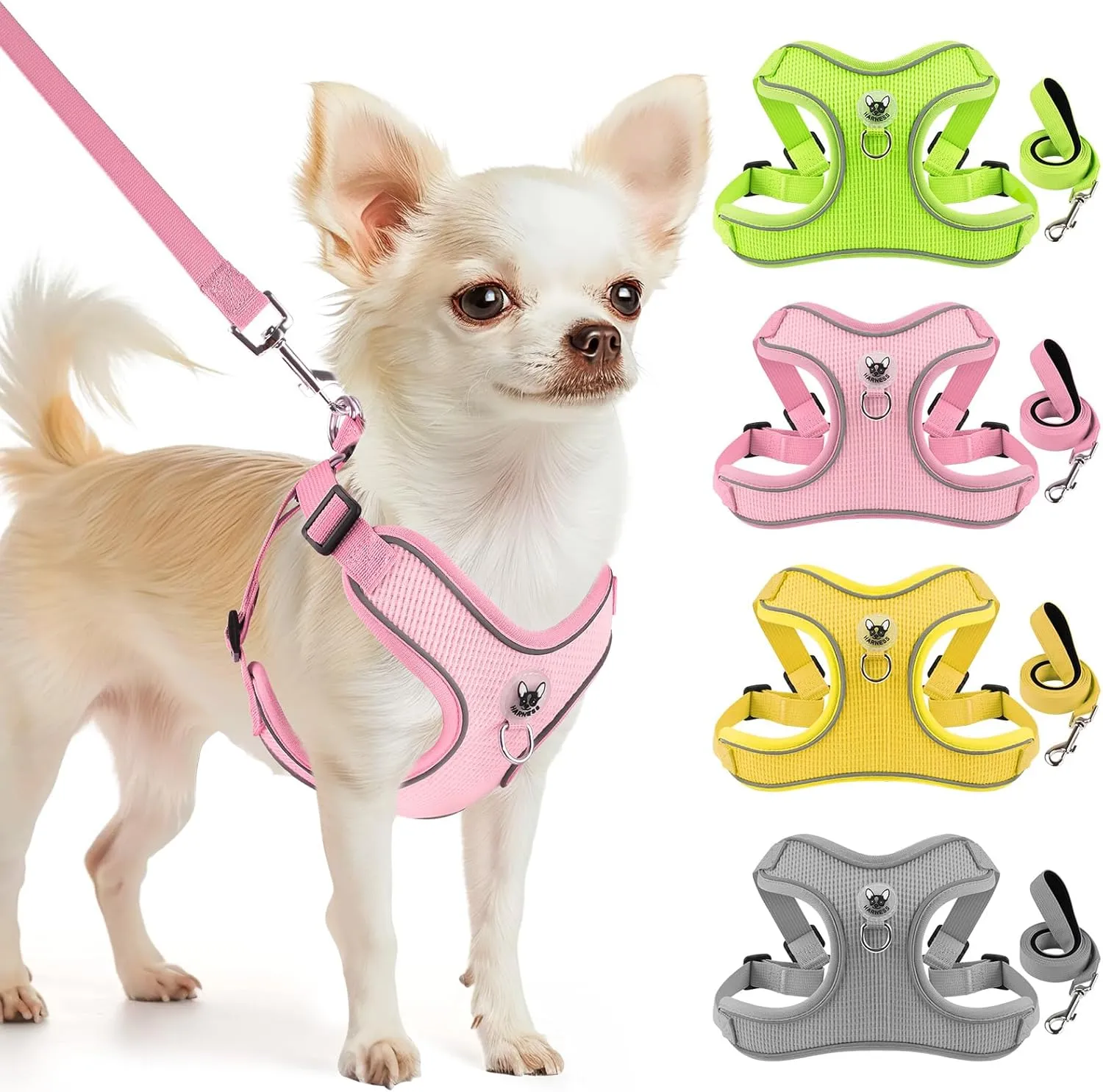 Dog Harness and Leash Set,4 Point Adjustable Reflective Dog Vest Harness,No Pull Harness-Leash for Small Medium Large Sized Dogs Puppy,S-Pink