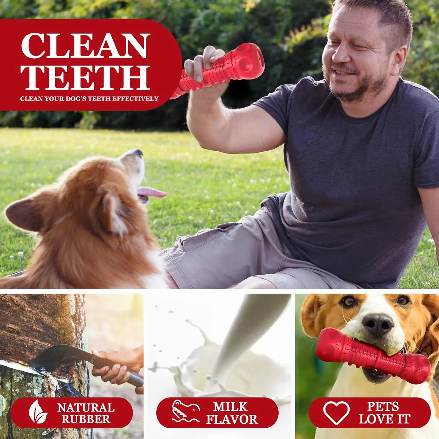 Dog Squeaky Toys for Aggressive Chewers, Durable Chew Toys for Large Medium Breed Dog, Tough Durable Dogs Toys with Natural Rubber