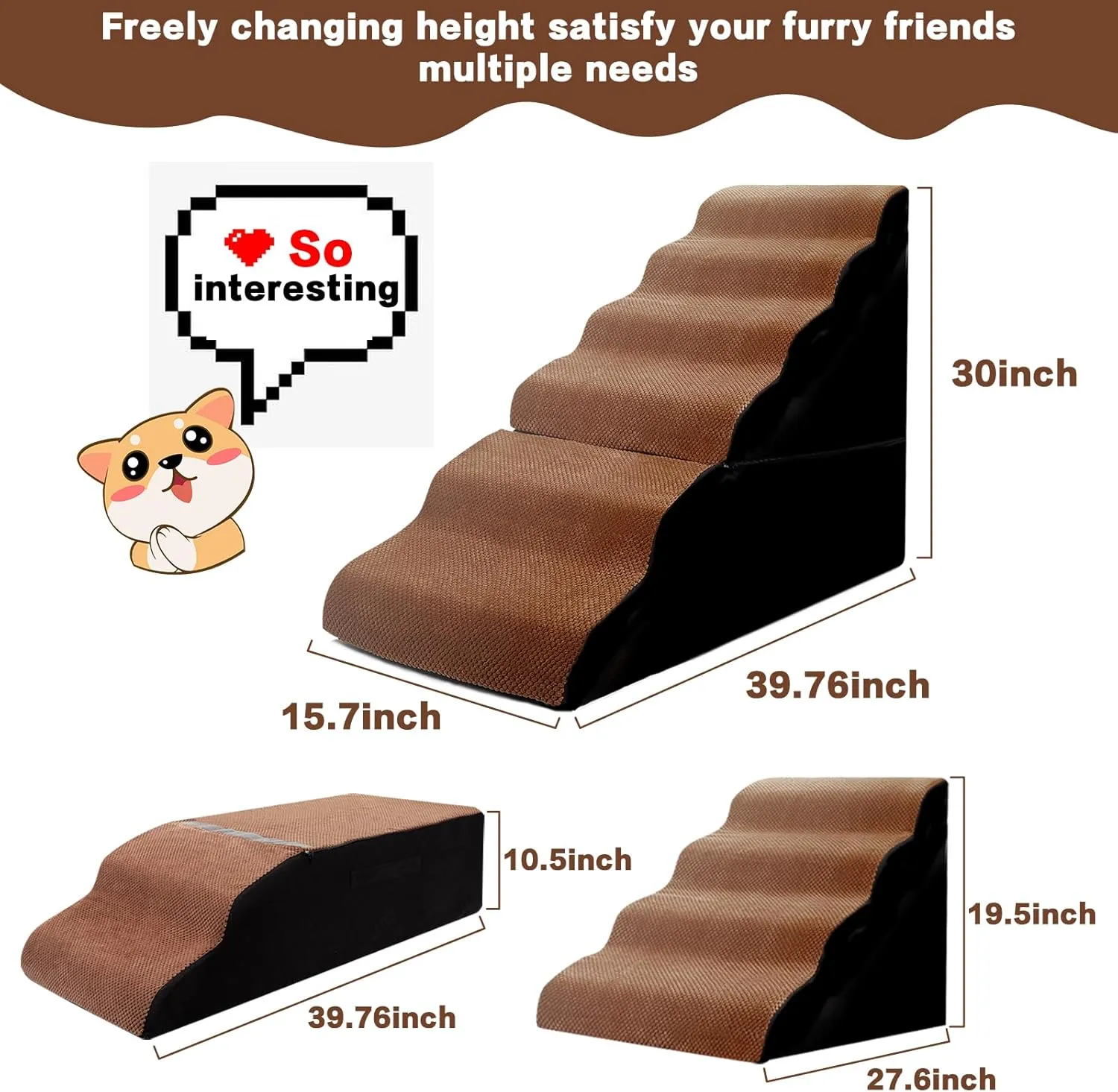 Dog Stair Steps for High Beds 30-36 inches Tall, 6-Step Dog Step Ramps for High Bedsides Climbing for Doggy/Kitty, Curved Pet Stairs Steps for Small/Large/Old Dogs/Cats, Brown
