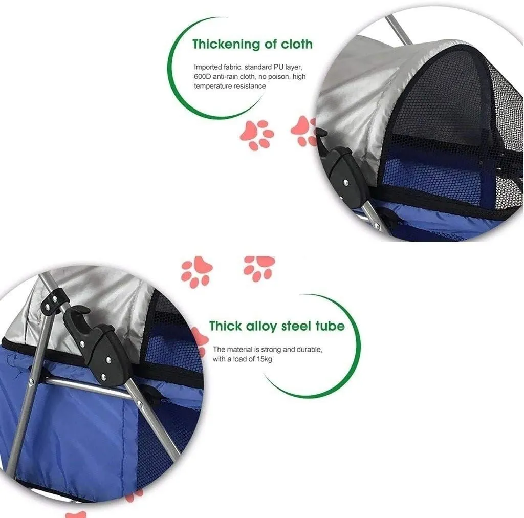 Double Dog Stroller Pet Travel Stroller Dog Pram Travel Vet Stroller Disabled Dog Pushchair 2 Front Swivel Wheels & Rear Brake 360 Rotation Front Wheel Max (A)