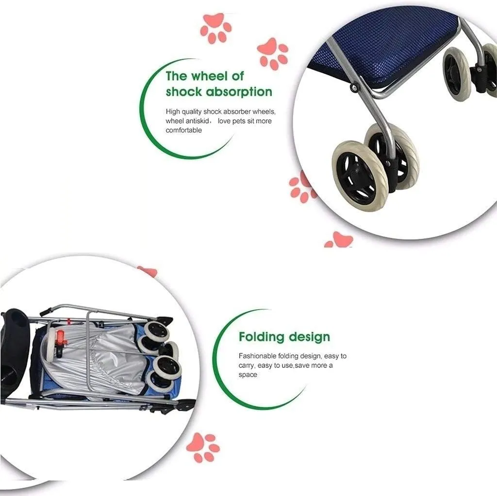 Double Dog Stroller Pet Travel Stroller Dog Pram Travel Vet Stroller Disabled Dog Pushchair 2 Front Swivel Wheels & Rear Brake 360 Rotation Front Wheel Max (A)
